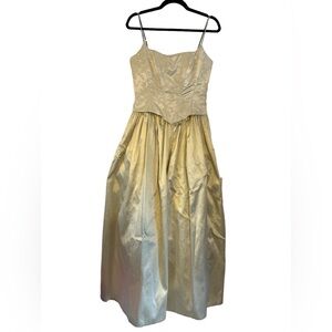 Vintage Jessica McClintock Gunne Sax 90's Gold Fit and Flare Dress with Boning